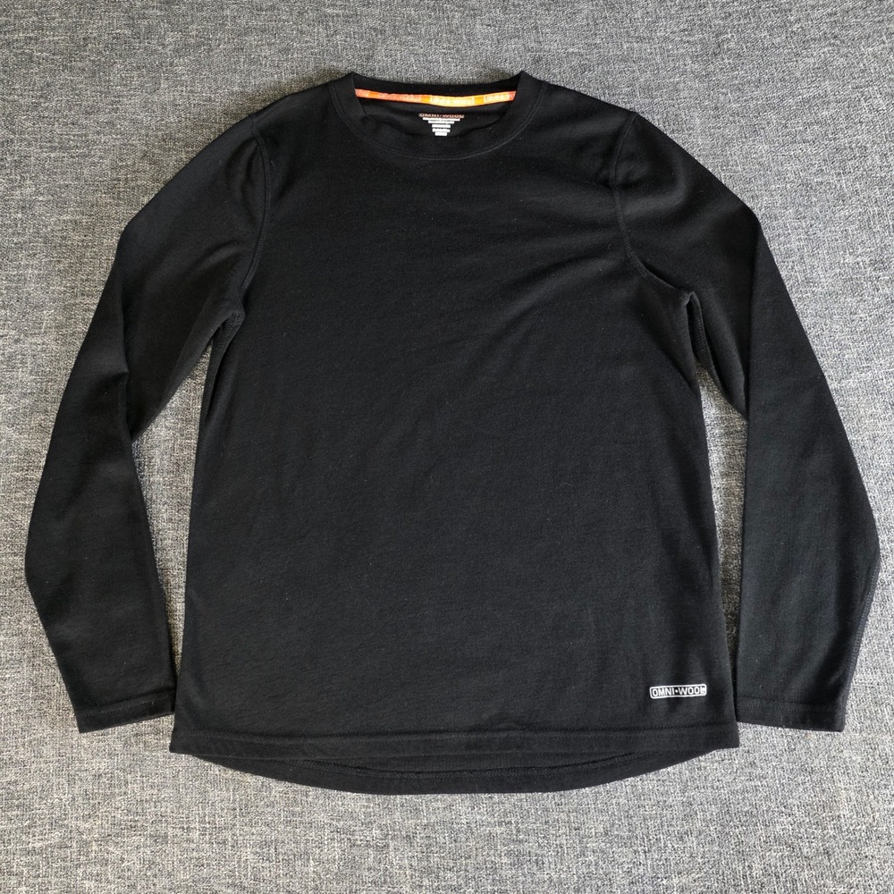 Omni-Wool Thermal Base Layer Shirt Mens Medium Black Wool Blend Long Sleeve